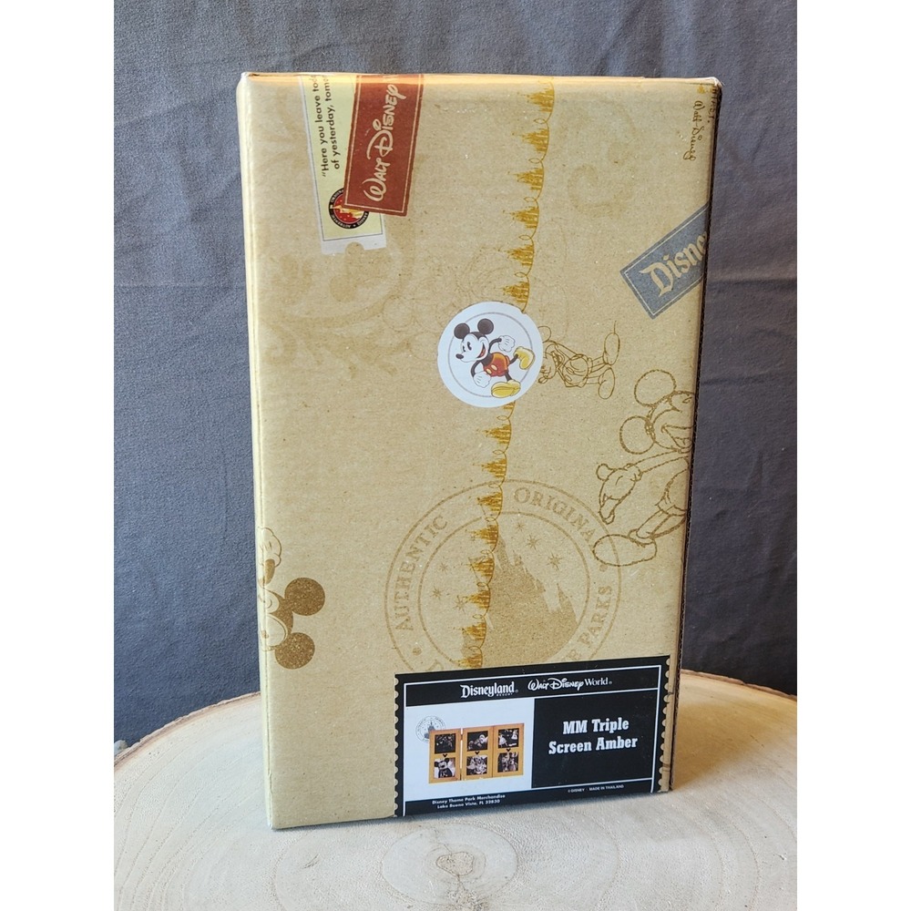 Disneyland Amber Triple Trifold Screen Wood Photo Frame Mickey Mouse~NEW IN BOX